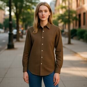 Vintage Chaus Women’s Button Up Shirt Brown Check Plaid Size 13/14 Hong Kong